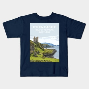 Gylen Castle, Isle of Kerrera Scotland. Scottish gift. Travel poster Kids T-Shirt